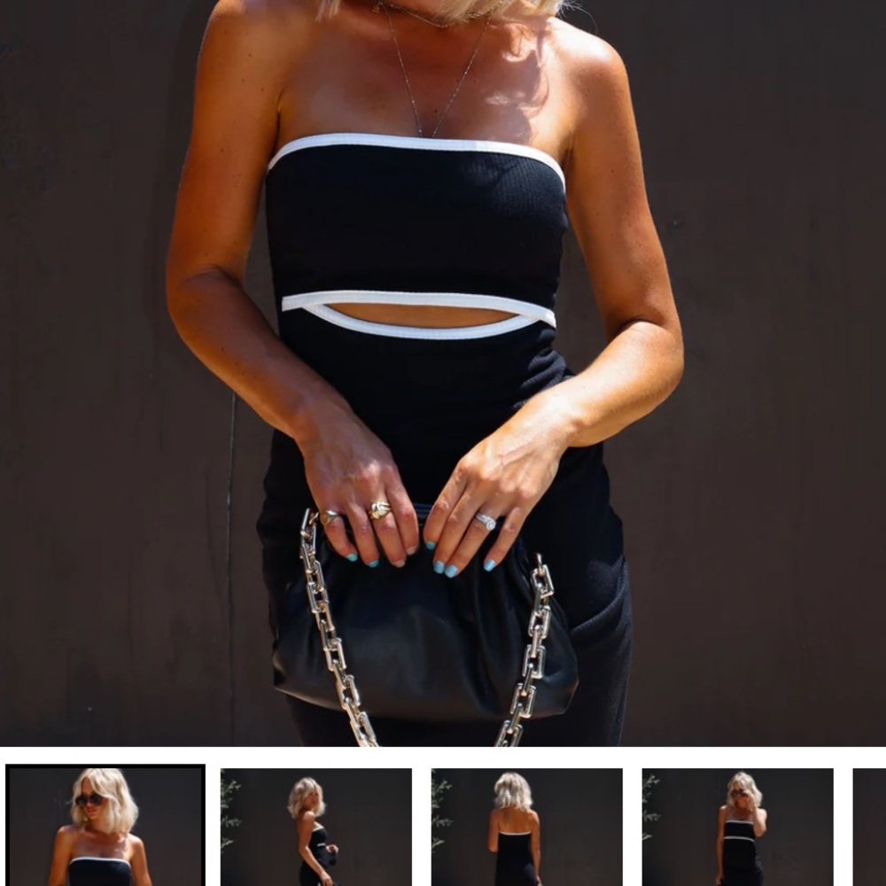 VICI Black Strapless Dress with White Trim